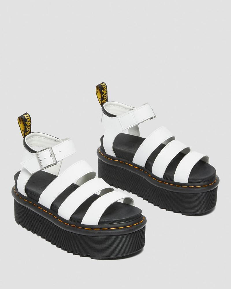 White Women's Dr Martens Blaire Hydro Leather Platform Strap Sandals | CA 324QMA